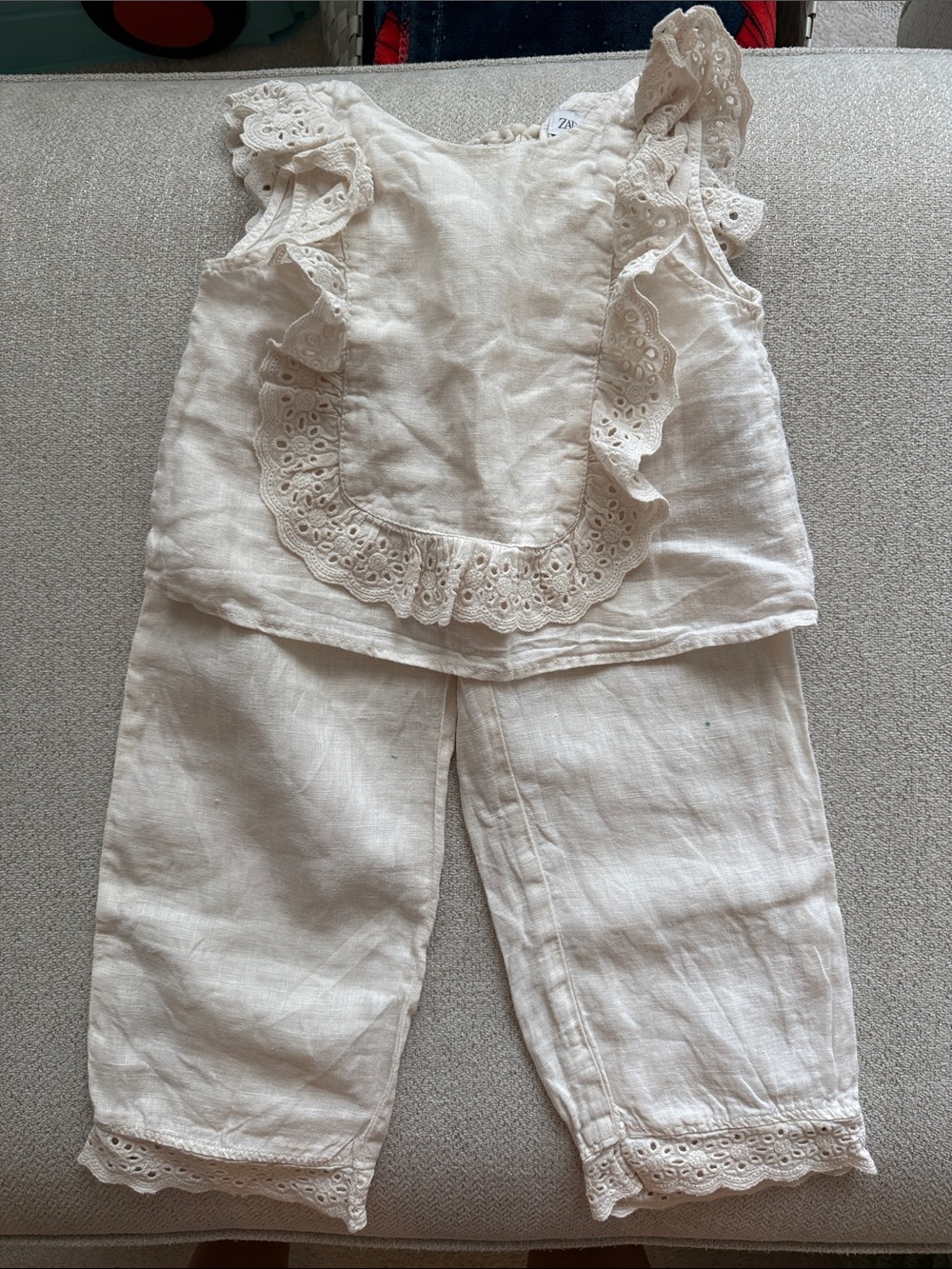 Zara Cream Eyelet Ruffle Top and Pants Matching Set